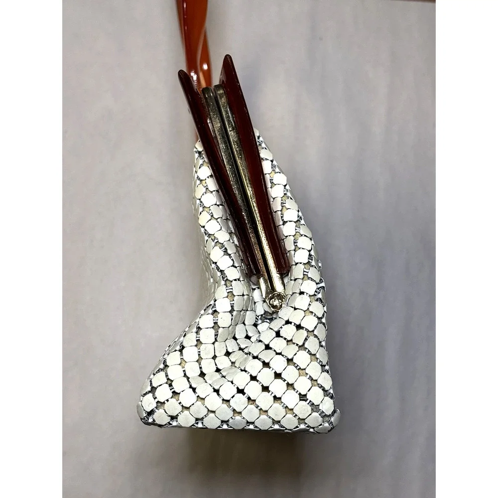 Vintage Whiting & Davis Mesh Handbag Lucite Handle Clasp Purse 10x6x3